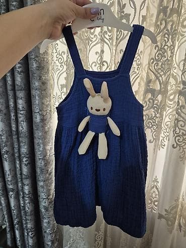 paltarlar, sarafanlar: Uşaq paltarı – tünd mavi, muslin tipli teksturaya malik sarafan — 2