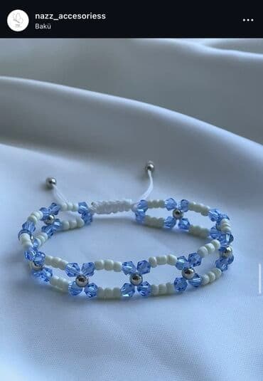 İkili muncuqlu qolbaq – çiçək motivli - Model: makrame bağlamalı