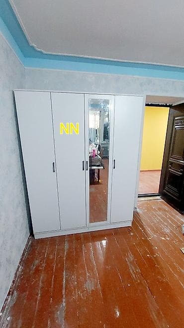 rif mebel: 4 qapılı, Güzgülü, Ağ, Digər material, Açılan, Düz dolab — 3