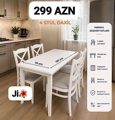 ag masa: Mətbəx üçün kompakt masa dəsti - Qiymət: 299 AZN - 4 stul daxil — 1