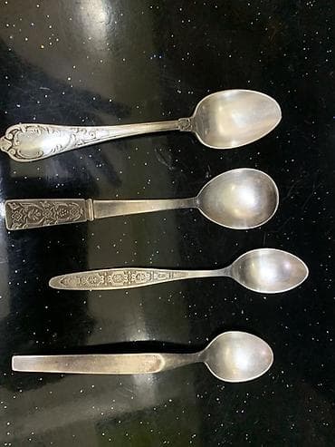 sap: Vintage metal çəngəl və qaşıq dəsti - Material: metal (gümüşü rəng — 6