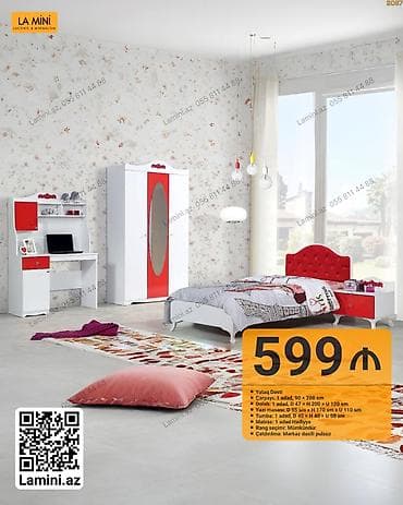 gence dolab: LA MINI uşaq/yeniyetmə otağı üçün “Yataq Dəsti” Tərkib: - Çarpayı: 1 — 1