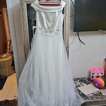 Toy paltarları: Ağ rəngdə zərif gəlin/nişan libası. - Üst hissə atlas parça — 6