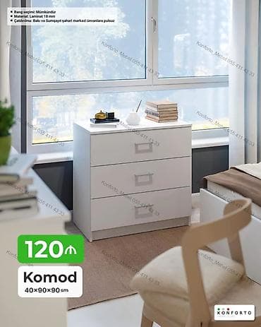 Komodlar: Ağ rəngli, sadə və funksional komod - Ölçülər: 40 × 90 × 90 sm - — 1