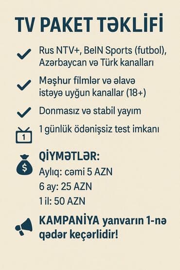 zeli ile ariqlamaq: Kampaniya 1 illik - 50 azn. 6 aylıq - 25 azn Kampaniya 1 yanvar 2026 — 1