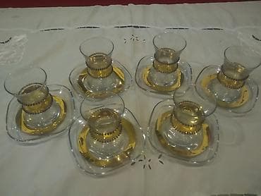 herifler bezekli: Çay dəsti, rəng - Qızılı, Şüşə, 6 nəfərlik — 1