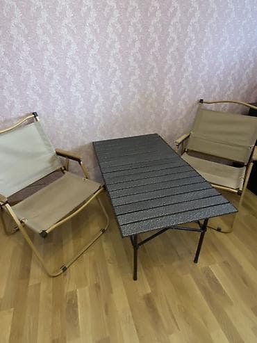 Dördbucaq masa, 2 stul, Qatlanan, Stullar ilə, Metal — 1
