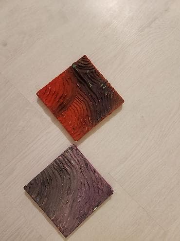 divar panelləri: Əl işi dekorativ kvadrat panellər (2 ədəd) - Material: akril boya ilə — 2