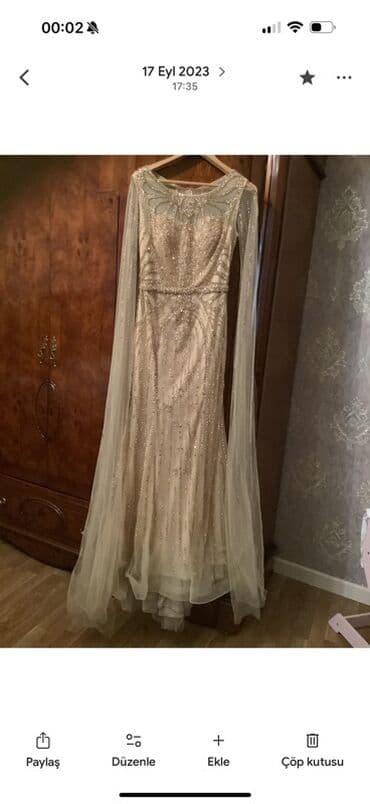 toy donlari qisa: Zərif ziyafət geyimləri dəsti 1) Boz-mavi A-kesimli tull geyim - — 3