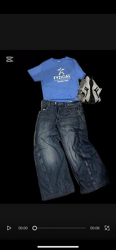 bol şalvar: Gündəlik rahat geyim dəsti - Mavi rəngli qısaqol köynək: Sinədə — 1