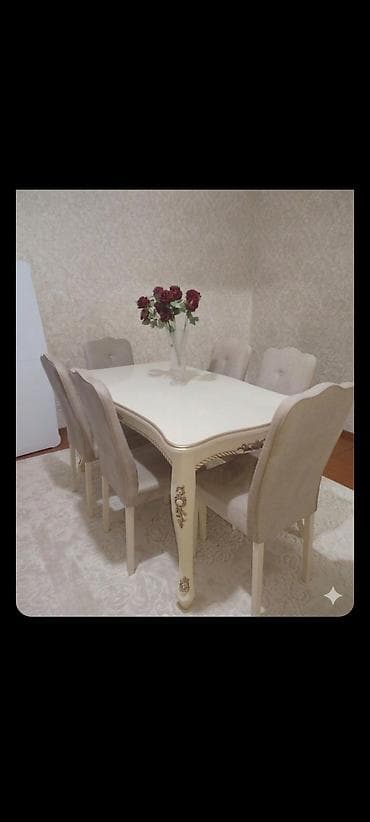 Qonaq otağı üçün, İşlənmiş, Dördbucaq masa, 6 stul — 1