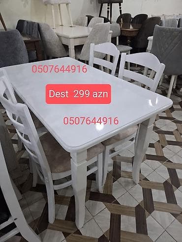 Mətbəx üçün, Yeni, Açılmayan, Dördbucaq masa, 4 stul — 4