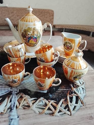 dəm caydan: Çay dəsti, rəng - Qızılı, Farfor, Yaponiya — 1