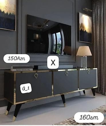 dola: Qonaq otağı və TV zonası üçün müasir dizaynlı TV altlığı. Model boz — 1