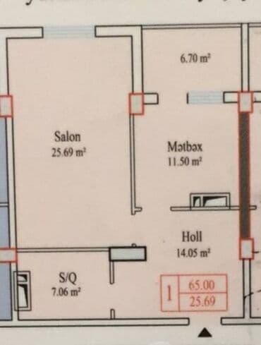 купить однокомнатную квартиру в баку: 1 комната, Новостройка, м. Ази Асланов, 65 м² — 8