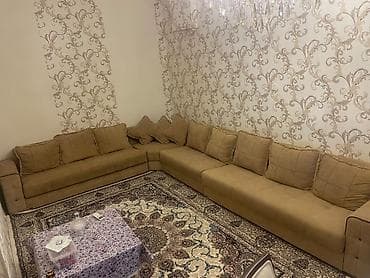 L‑şəkilli divan dəsti - Material: yumşaq toxumalı parça, neytral bej