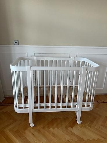 Beşiklər: Ağ rəngli taxta uşaq beşiyi - Material: möhkəm ağac, ekoloji təmiz — 1