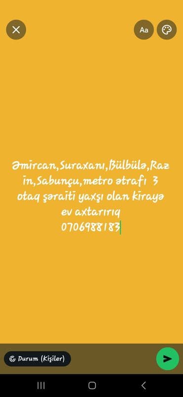 mingəçevir kirayə ev: Xidmət: Kirayə ev axtarışı Axtarılan ərazi: Əmircan, Suraxanı — 1