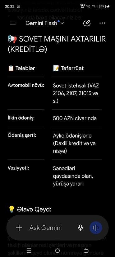 maşına: Sovet istehsalı minik avtomobili axtarılır (kreditlə Tələblər və — 1