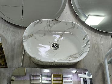 Mərmər naxışlı üstəqoyma lavabosu - Forma: oval, yumşaq xətli dizayn