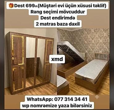 2 el esyalar: Yataq otağı dəsti Tərkibi: - 3 qapılı şkaf (ortada güzgülü qapılar) - — 1