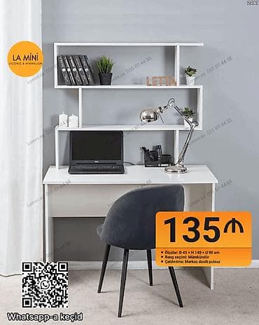 Minimalist iş/oxu masası və üst rəf sistemi – LA MINI - Model: LETTA