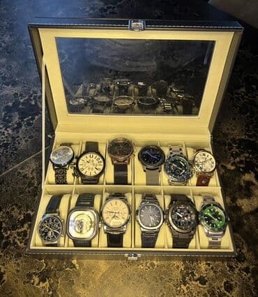 Qol saatları: 12-lik saat qabı - Material: eko dəri - Rəng: qara üst hissə — 6