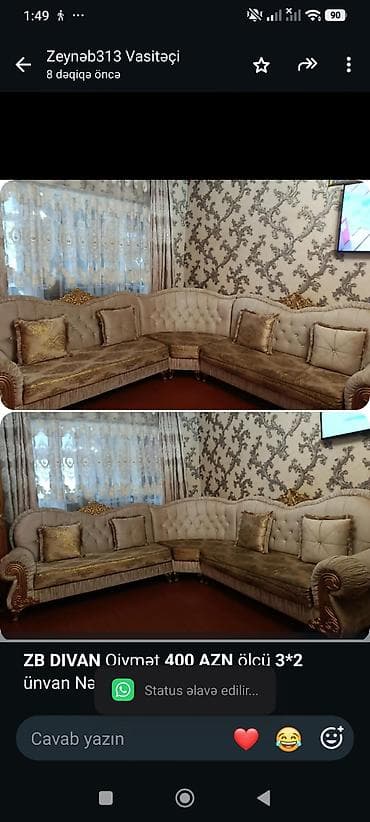 divan qiymetleri: *ZB* *DIVAN* Qiymət *400 AZN* ölçü *3*2* ünvan Nərimanov — 1