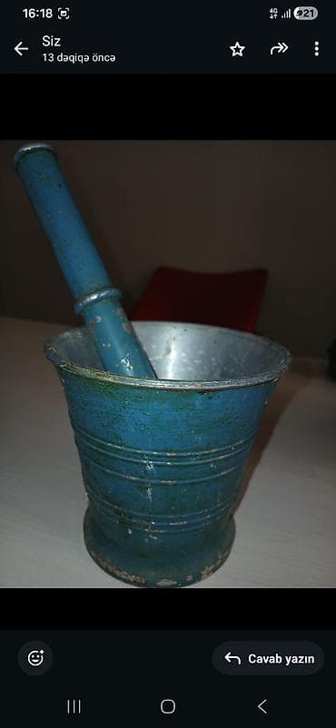 Metal dibək və yaba (havan dəsti) - Material: tam metal gövdə və yaba