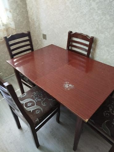 balkon stul: Yemək masası və 4 ədəd stul dəsti - Material: ağac karkas, parlaq — 1