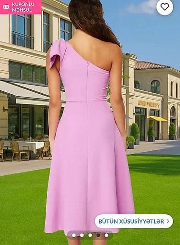 Женская одежда: Tək çiyinli, açıq çəhrayı rəngdə zərif qadın - Belə oturan, A-kesimli — 2