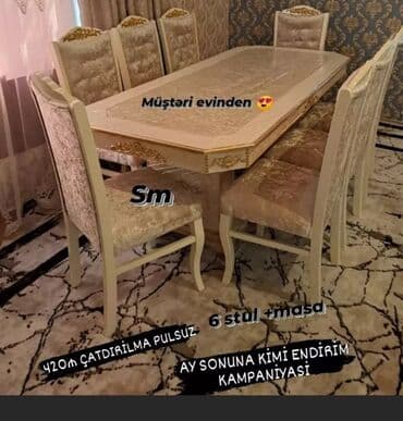 işlənmiş stol stul dəsti sumqayit: Qonaq otağı üçün, Yeni, Açılmayan, Dördbucaq masa, 6 stul — 15