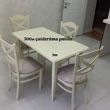 Mətbəx üçün, Yeni, Açılmayan, Dördbucaq masa, 4 stul