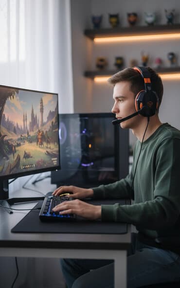 kalonka rezini: Qulaqlıq-mikrofon (gaming tipli), simli - Rəng: qara-narıncı dizayn - — 1