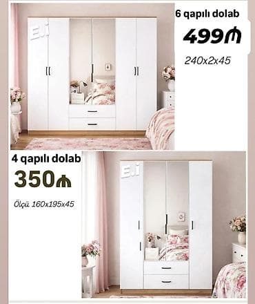 6 qapili dolablar: 6 qapı, Güzgülü, Ağ, Taxta, Açılan, Düz dolab — 1