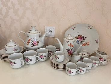 Çay dəsti, rəng - Ağ, Farfor, Bohemia, 6 nəfərlik, Çexiya