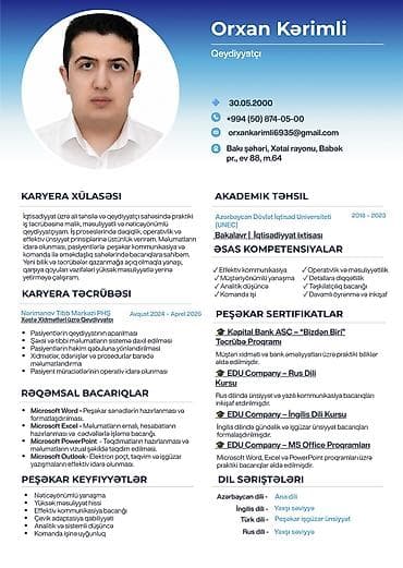 berber is: Qeydiyyatçı, kompüter operatoru və çağrı mərkəzi operatoru üzrə iş — 1