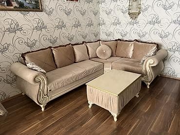 reception masa: Künc divan dəsti - Klassik dizaynlı L formalı künc divan və uyğun — 1