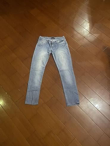 10-11-12 yaşlı uşaqlar üçünMavi rəngli dar kəsim cins şalvar - Rəng