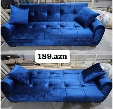 pardalar: Mavi rəngli çevrilə bilən divan - Şık, parıltılı velvet/parça üzlük - — 1