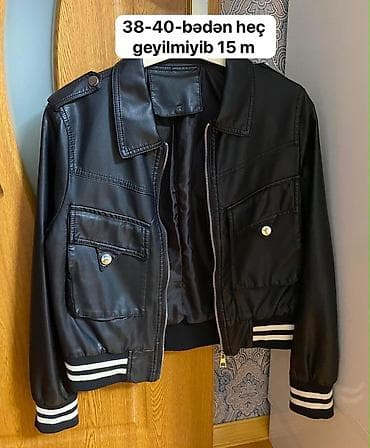 bel çantalari: Qadın üçün qara qısa kürkə/bomber stilində gödəkçə. - Ölçü: 38–40 - — 1
