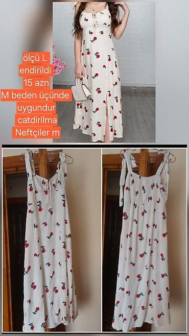 don: Ağ rəngli, çiçək naxışlı uzun yay donu - Model: maxi uzunluq, yüngül — 1
