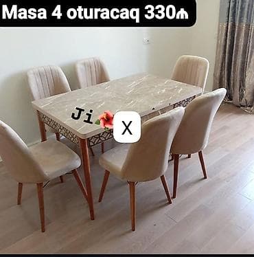 Masa və 4 ədəd oturacaq dəsti – 330₼ - Dördkünc yemək masası, mərmər — 1