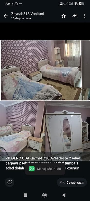 uşaq beşiyi yığmaq: *ZB* *GENC ODA* Qiymət *730 AZN* deste *2 ədəd çarpayı 2 ədəd yazı — 1