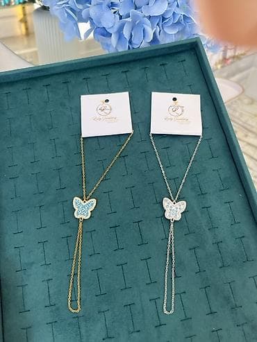 Ювелирные изделия: Zərif dizaynlı zəncir qolbaqlar və kəpənək asqılı boyunbağılar - — 2