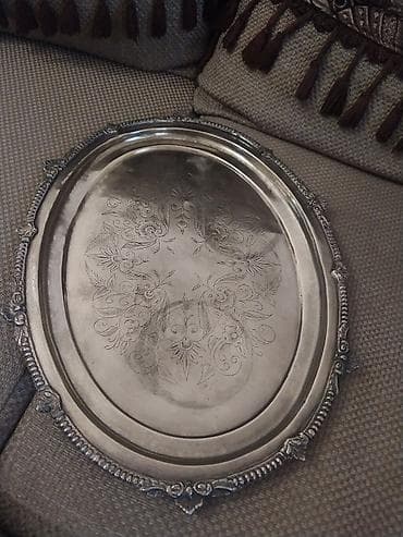Oval metal servis qabı/tray - Material: Metal (gümüşü rəng) — 3