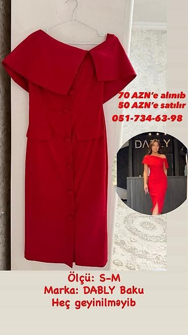 Qırmızı rəngdə, şık kokteyl/axşam donu - Marka: DABLY Baku - Ölçü