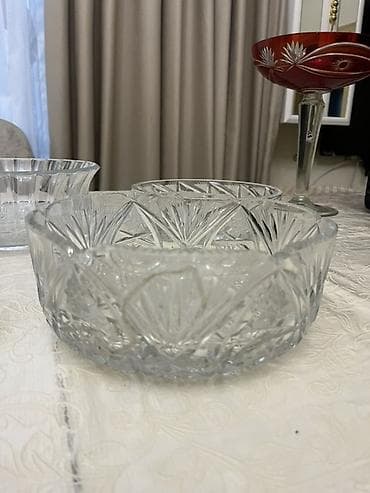emsan qab qacaq: Kəsimli şüşə/kristal salat qabı - Material: qalın, aydın kəsimli şüşə — 3