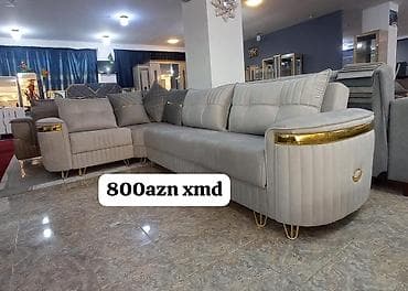 divan ucun macalka: Künc divan dəsti - Rəng: açıq boz (bej tonlarında) - Material: yumşaq — 1