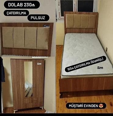 Yataq otağı dəsti - Tək nəfərlik çarpayı: taxta karkas, yumşaq başlıq